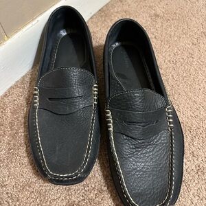 L.L. Bean Black Leather Loafers with Contrast Stitching